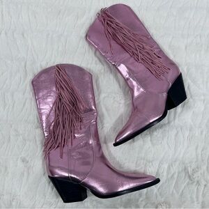 Billini Metallic Pink Fringed Cowboy Boots